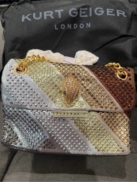 Kurt Geiger Handbags - New Kurt Geiger Silver Gold Brown Crystal-Embellished Shoulder Bag